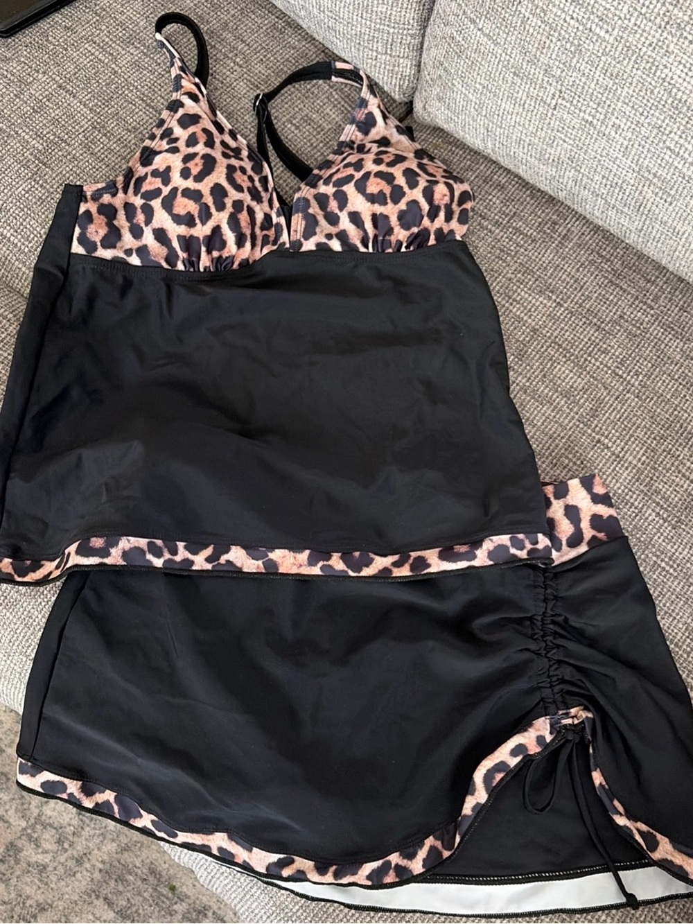 NWT Sz S Leopard Trim Black Tankini Set - Women’s Swim Bikini summer pool beach